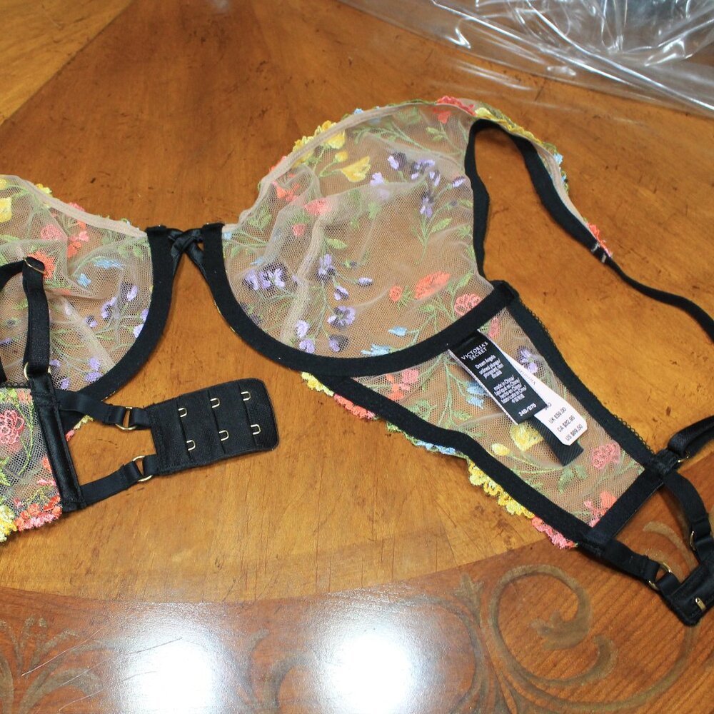 Victoria's Secret Dream Angels Cage Lace Floral Embroidered Bra 34D NWT - Picture 6 of 6